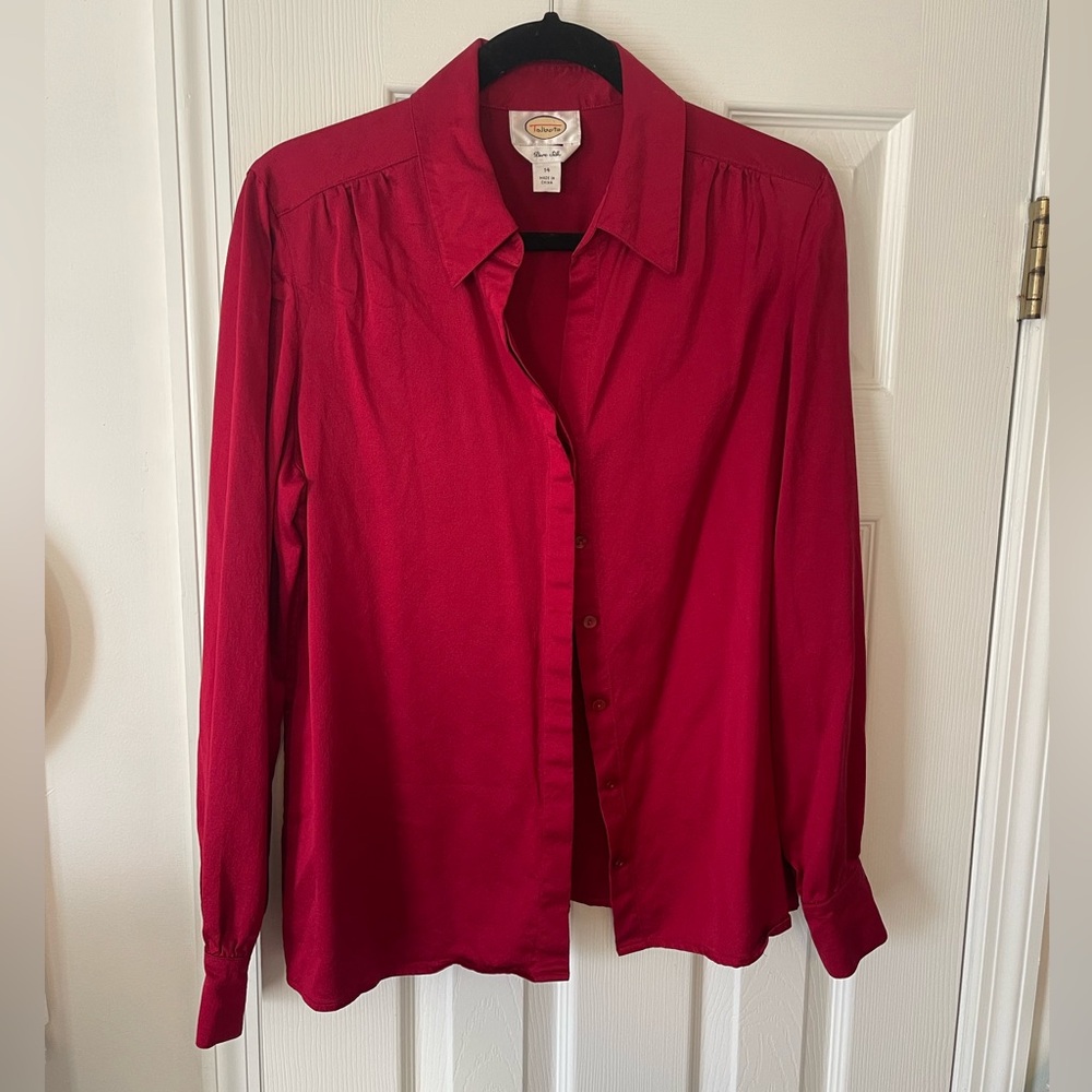 100% silk Talbots red blouse. Holiday, festive, classic, luxury, old money